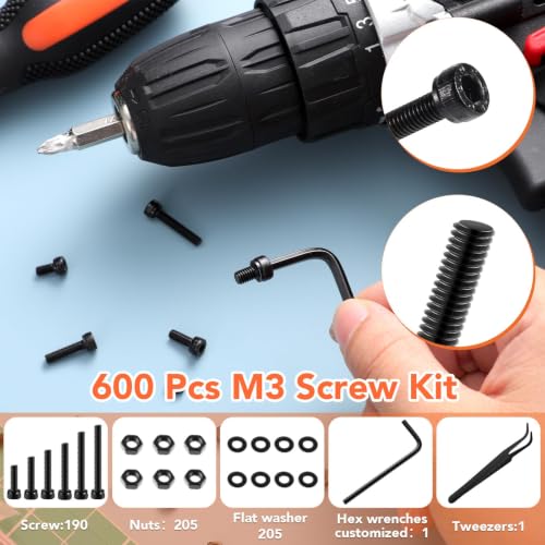Image of DIANZHU M3 Allen Bolts Assortment Kit 600 Pcs 12.9 Tensile Hex Socket Head