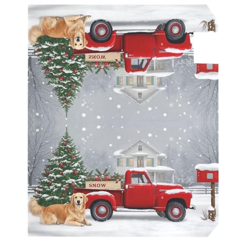 Image of Christmas Tree Red Truck Magnetic Mailbox Covers Winter Snow Golden Retriever Dog Mailbox Cover Standard Size Full Magnet Garden Yard Porch Mail Boxes Cover Holiday Decorations 21 inch L x 18 inch W