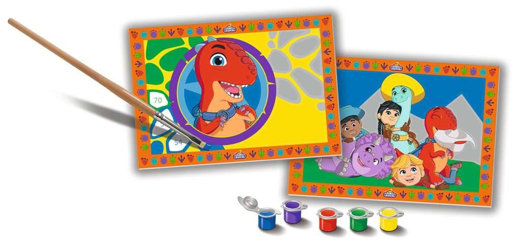 CreArt Junior Series: Dino Ranch, Paint by Number Kit, Contains Two Pre-Printed Boards, One Brush, Colours, Creative Set for Boys and Girls 5+ Years