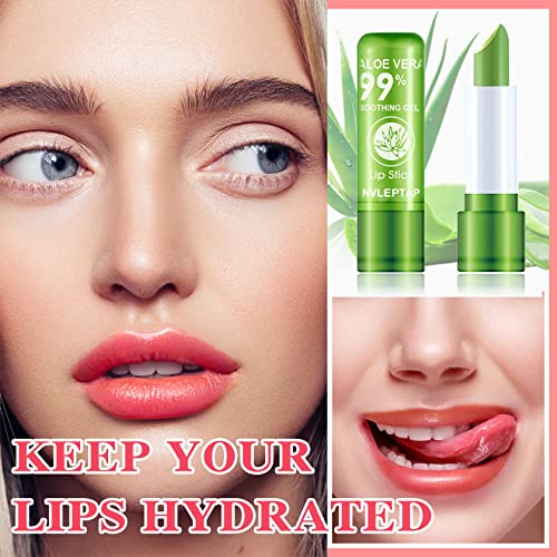Nvleptap 3Pcs Aloe Vera Lipstick,Lip Stain,Lip Gloss, Long Lasting Nutritious Lip Balm, Moisturizer Magic Temperature Color Changing Lipstick, Lip Stain Long Lasting Waterproof Lip Makeup #TOP6
