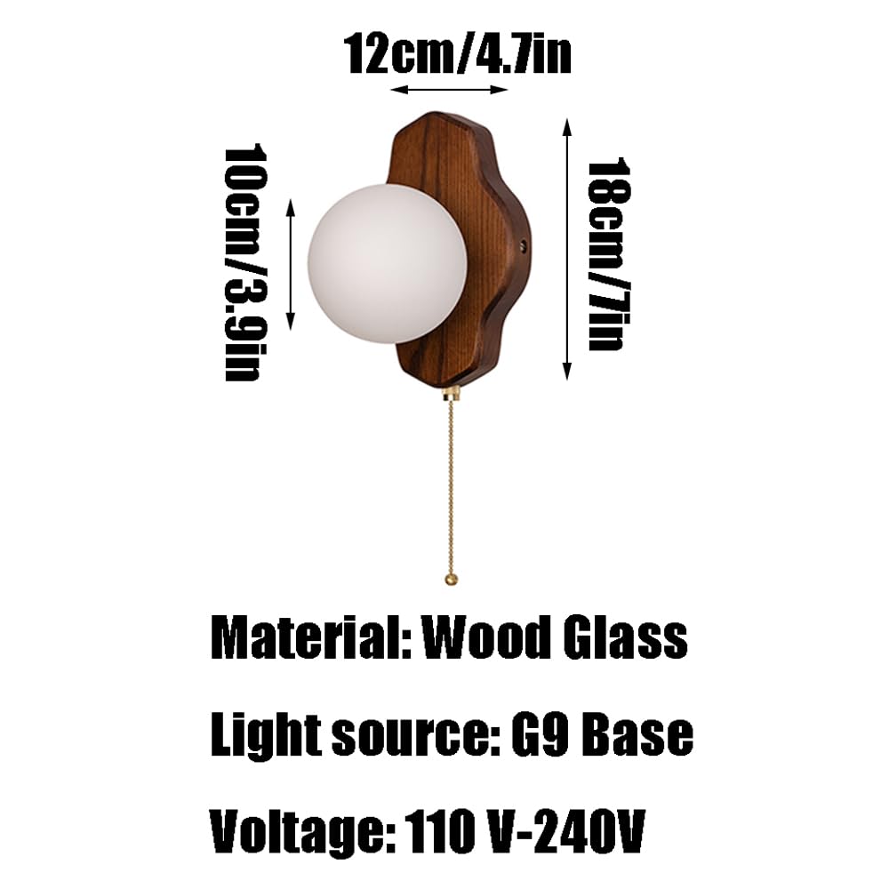 G9 Light Source Glass Shade Wall, Single Head Minimalist Wood Lamp, Modern Industrial Style Sconce, Bedroom Living Room Entryway Mounted Fixtures