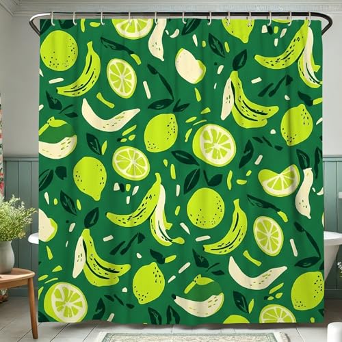 Ensemble rideau de douche 183x183 vert citron baignoire et tapis - 5