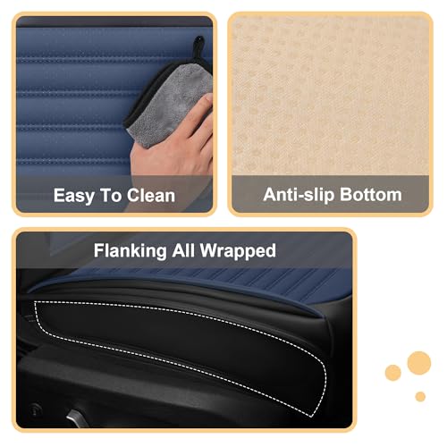Image of Car Seat Cover for Chevy Equinox 2005-2026 Full Coverage Nappa Leather Car Seat Protector, Fashion Anti-Slip Waterproof Breathable Easy to Install, Auto Interior Accessories(Front Seat,Black&Blue)