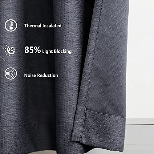 Image of Treatmentex Grey Linen Blackout Curtains for Bedroom 63 inch Geometric Chevron Window Drapes Grommet Top Charcoal 2 Panels
