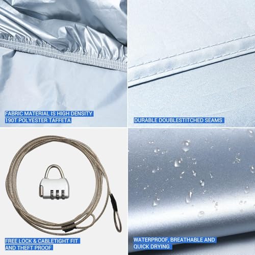 Image of Tecoom Truck Car Cover Waterproof All Weather Breathable Light Shell with Door Zipper & Lock, UV Dust Sun Protection, Full Exterior Covers Automobiles Universal Fit for Tundra, Up to 212 inch Length