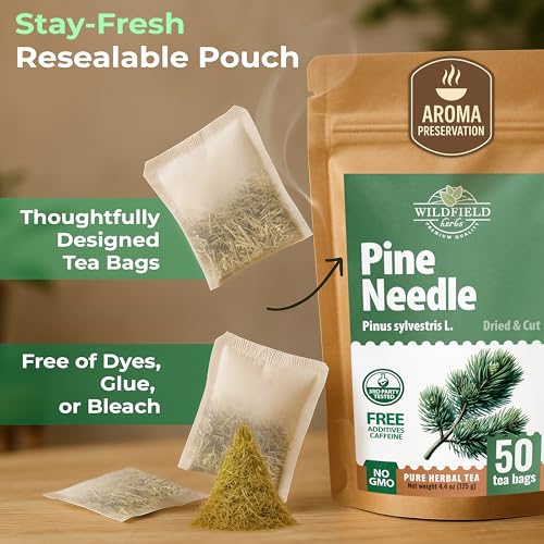 Image of 50 Bags Pine Needle Tea Dried Pine Needles Herb Tea (Pinus Koraiensis) - 50 Count 2.5g Bags Dried Needle Leaf Aguja De Pino