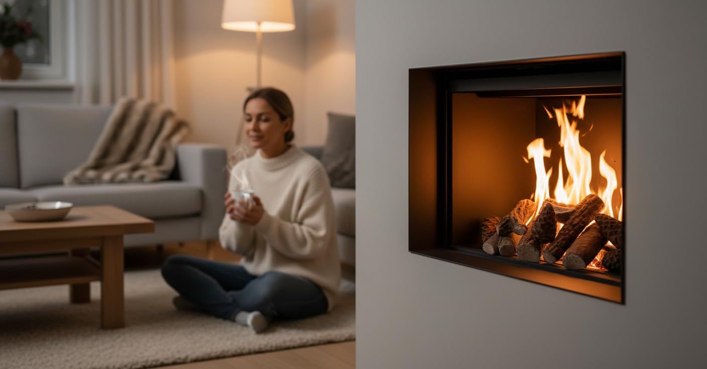 Set di 9 pezzi di legno decorativi in ceramica per caminetti a gas e bioetanolo