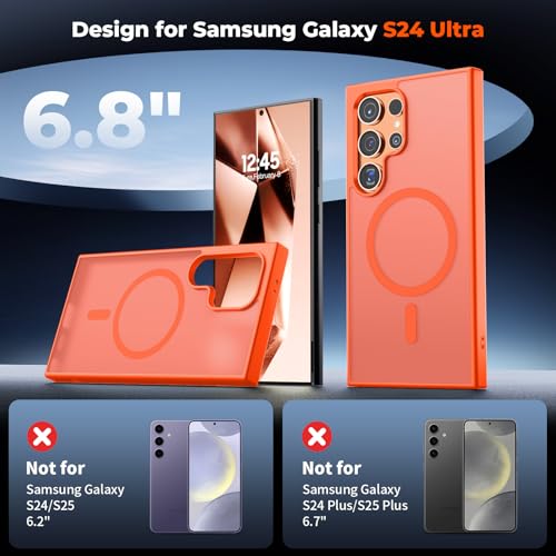 Image of SUPFINE Magnetic for Samsung Galaxy S24 Ultra Case with Screen Protector, (Built-in Magnets) (Military Grade Drop Protection) Slim Translucent Shockproof Phone Case,Orange