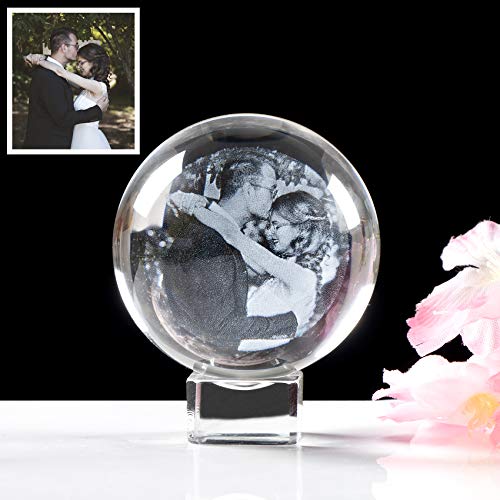 Bola de cristal K9 de 60 mm personalizada 2D grabado láser fotos con base de cristal, regalo único para esposa Cover