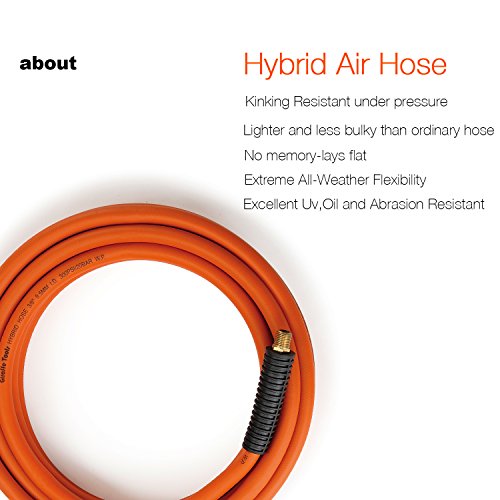 Giraffe Tools Hybrid Air Hose, 3/8 Inch X 25 Ft, 1/4 In. Mnpt Fittings, 300 Psi Heavy Duty, Lightweight Air Compressor Hose #TOP2