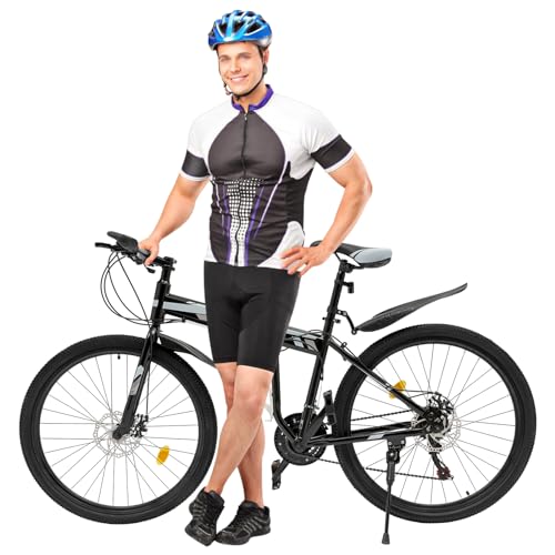 Wiyuer Bicicleta de montaña de 26 pulgadas, plegable, 21 velocidades, cambio de marchas, bicicleta de montaña de alta calidad, altura ajustable, bicicleta de montaña para adultos