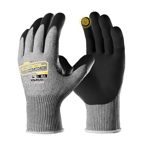 COOLJOB ANSI A5 Cut Resistant Gloves - 1/3/12 Pairs, Nitrile Rubber Dipped Safety Work Gloves for...