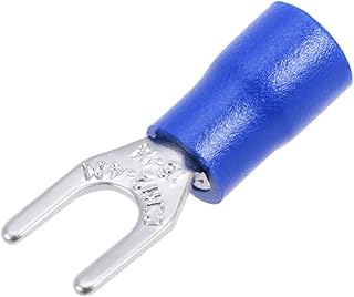 sourcing map 100Pcs SV2-4M Insulated Fork Spade U-Type Wire Connector Electrical Crimp Terminal 16-14AWG Blue
