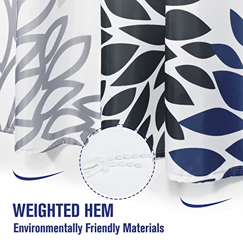Gixige Dahlia Flower Shower Curtain, Floral Bathroom Decor, Waterproof Polyester Fabric Navy Blue Grey Black Set, With 12 Hooks 72 X 78 Inches #TOP2