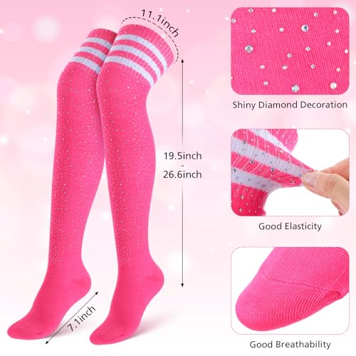 3 Pcs Women Sparkle Rhinestone Over Knee Stockings Sexy Shiny Glitter Stripe Thigh High Socks Leg Warmers for Women2
