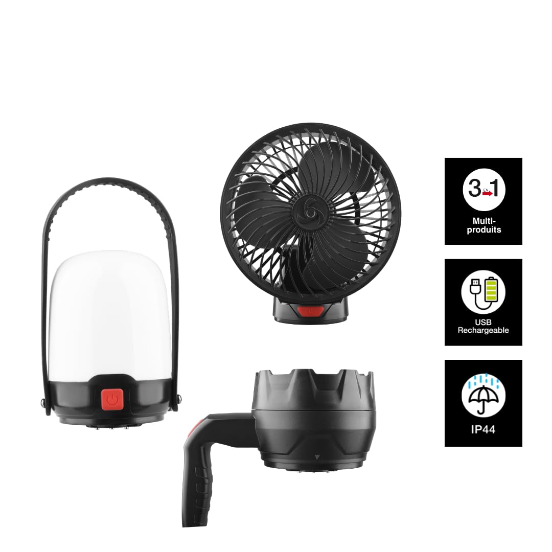 Xanlite Pack Camping 3en1 : Ventilateur, Lanterne & Lampe Rechargeable
