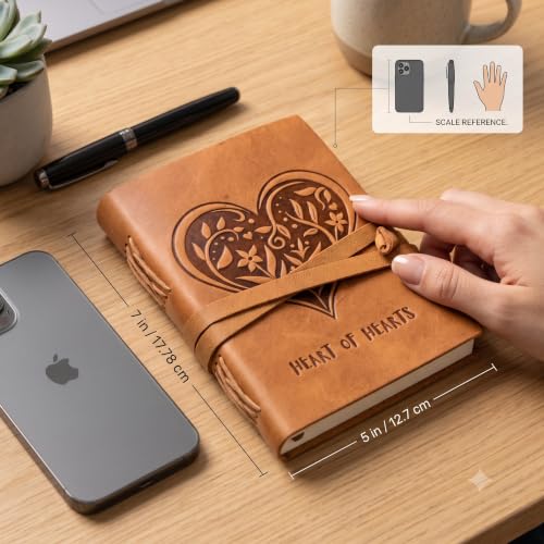 Image of CAVALO Vintage Leather Diary Journal for Men & Women (5x7 Inch, 240 Unlined Thick Pages) - Handmade Antique Embossed Leather Notebook for Sketching, Writing & Gifting (Heart of Heart)