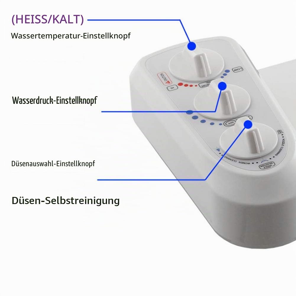 3/8 Gewinde Doppeldüse WC Bidet Aufsatz für Heißes und Kaltes Wasser, Bidet Aufsatz für Warmes Wasser, Selbstreinigende Sprühdüse nach EU Standard