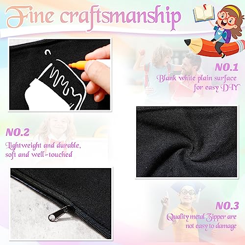 Fainne 100 Pack Canvas Makeup Bags Bulk 7.1 x 4.3 Inch Blank DIY Craft Canvas Pencil Pouch Pencil Case Multi Purpose Travel Toiletry Zipper Pouch Cosmetic Bags for Stationary Storage(Black)2