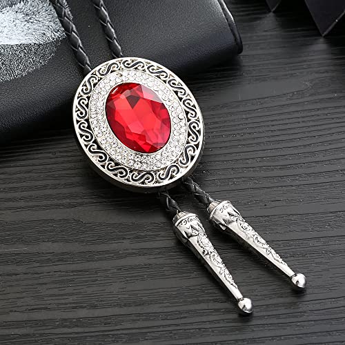 Image of GelConnie Bolo Tie for Men Women Western Cowboy Turquoise Leather Necktie | Natural Stone Bolo Tie Necklace for Women Rodeo Cowboy Leather Necktie Native American Western Cowgirl Ties Adjustable Cord