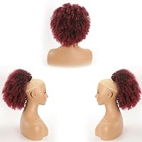 Vista 3 de Extensión de cola de caballo rizada con cordón Afro Puff para mujeres negras, extensiones de cabello sintético corto afro Kinkys rizado, extensión