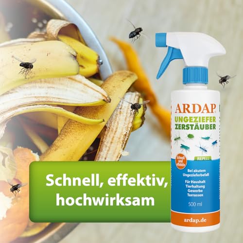 ARDAP Repell Ungeziefer Zerstäuber 3 x 500ml - Anti Insektenspray - Ungezieferspray & Fliegenspray bei Ungezieferbefall - Insekten Spray - Schädlingsfrei - Pumpspray - Wirkt schnell (PT19)