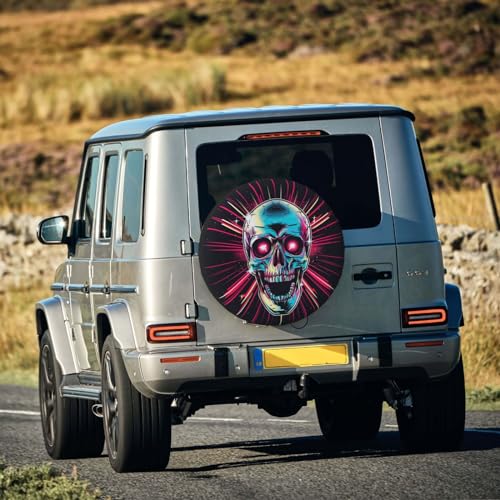 Image of Skull Spare Tire Cover, Universal Wheel Tire Cover Funny Skull Skeleton Tire Protectors for Trailer RV SUV Truck Camper 17 Inch