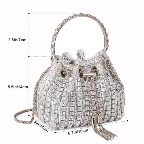 Image of Womens Silver Beaded Hobo Bag Evening Clutch Purse for Wedding Party Prom