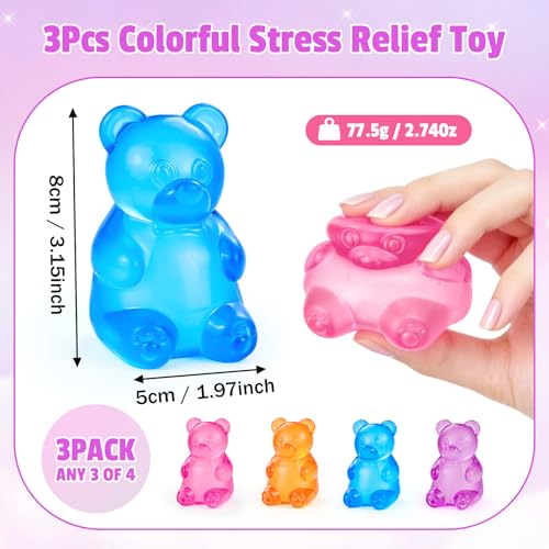 3Pcs Gummy Bear Toys,Stress Bear Squishy Balls,Sugar Filled Squishy Toys,Anxiety Relief & Focus Toy, Anxiety Relief Toys for Office & Party Favors, Christmas Halloween Easter Gifts - Image 3