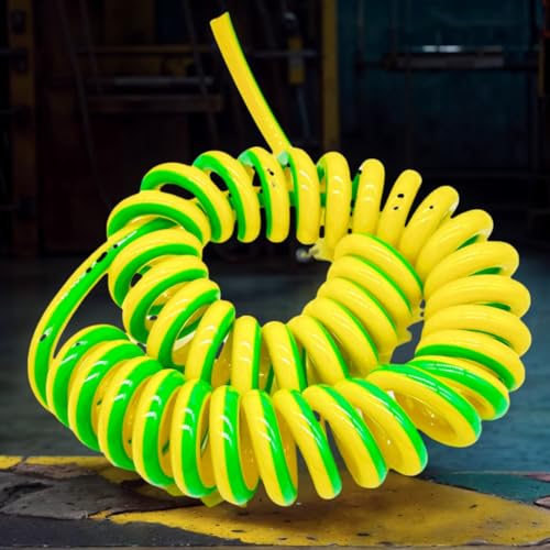Câble spiralé à ressort de 2,5 mm² jaune-vert | Cordon électrique rétractable 13 AWG 1M - 4