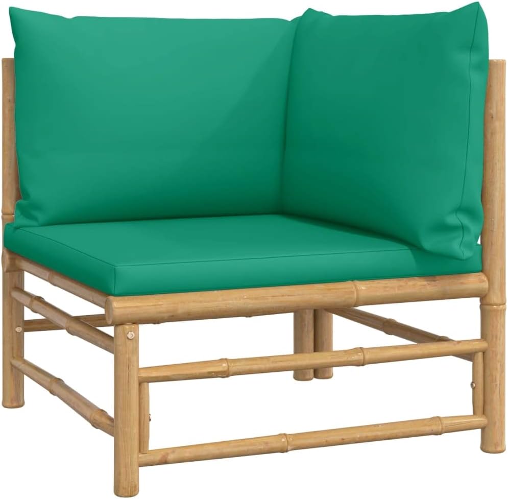 Patio Corner Sofas with Green Cushions 2 pcs Bamboo Garden Furniture
