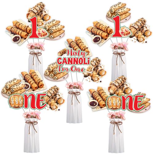 Sursurprise Cannoli 1st Birthday Decoration, Holy Cannoli I’m One Centerpiece Sticks, Italy Food...
