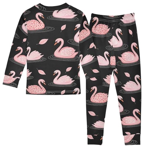 Pajama Sets Long Sleeve Pink Swans on Black Soft Comfy Sleepwear 2 Piece PJS 3-8T3