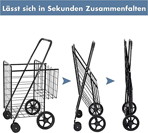 COSTWAY Klappbarer Einkaufstrolley, 40kg, 100L+22L, Einkaufswagen mit Universalrädern, Rollwagen mit 2 Körben, Tragbarer… – Bild 6