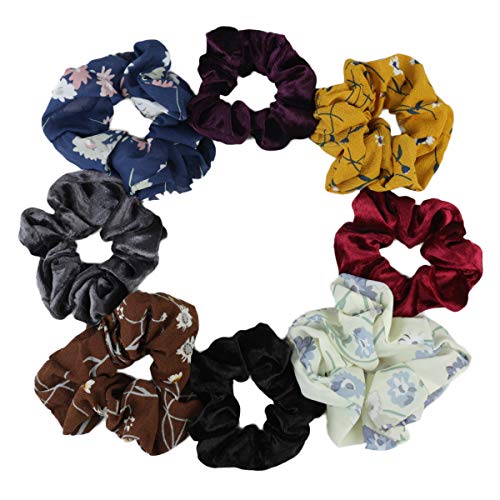 8 Pcs Big Hair Scrunchies Velvet Elastics Hair Bands and Chiffon Flower Hair Ties Ropes Ponytail Scrunchy for Women and Girls Hair Accessories