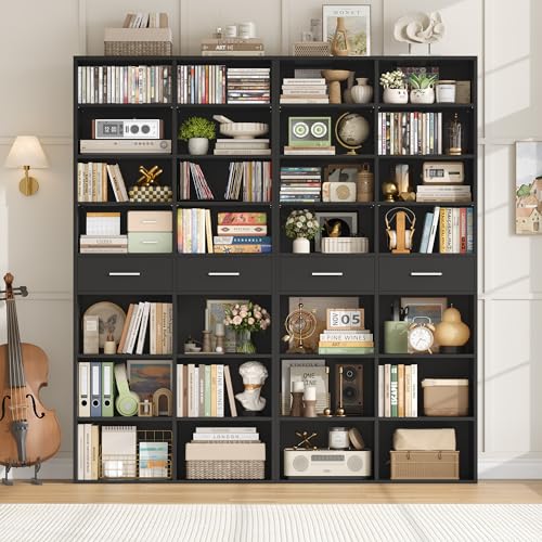 HOCSOK Estantería de 185,5 cm de alto con 2 cajones, estantería de 8 niveles, estantería de almacenamiento abierta para estudio, oficina, sala de estar, dormitorio (2 unidades)