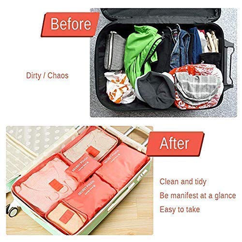 Image of 6 in 1 Polyester Secret Pouch Travel Bag Packing Cubes Laundry Bag with Undergarments & Cloth Storage Organizer Travelling Set /Suitcase Cloth Cube Bag