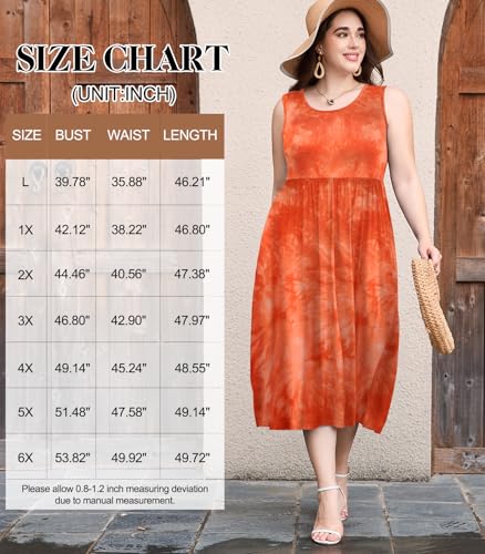 Image of LARACE Women's Plus Size Sleeveless Maxi Dress Casual Crew Neck Pleated Flowy Long Dresses with Pockets L-6XL