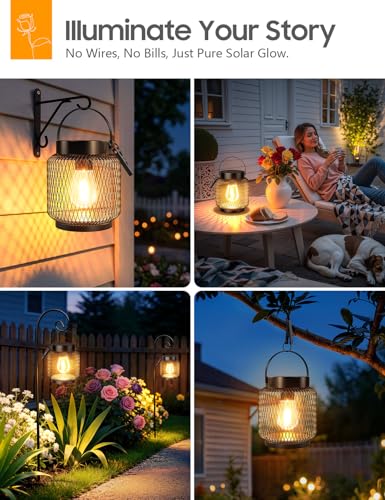KOOPER Metal Solar Lanterns Outdoor Waterproof, 2 Pack Brighter Hanging Solar Lights for Outside, Up to 15 Hours Modern Hanging Solar Powered Lanterns Lights for Yard Patio Path Tree Garden Decorative - image 8