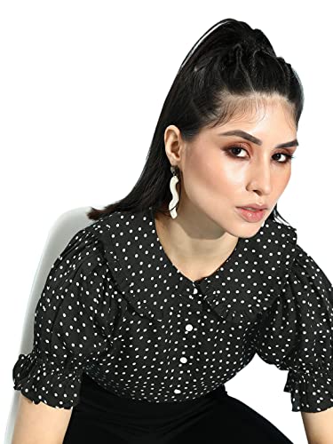 Image of Style Quotient Black White Peter Pan Collar Shirt Style Crop Top