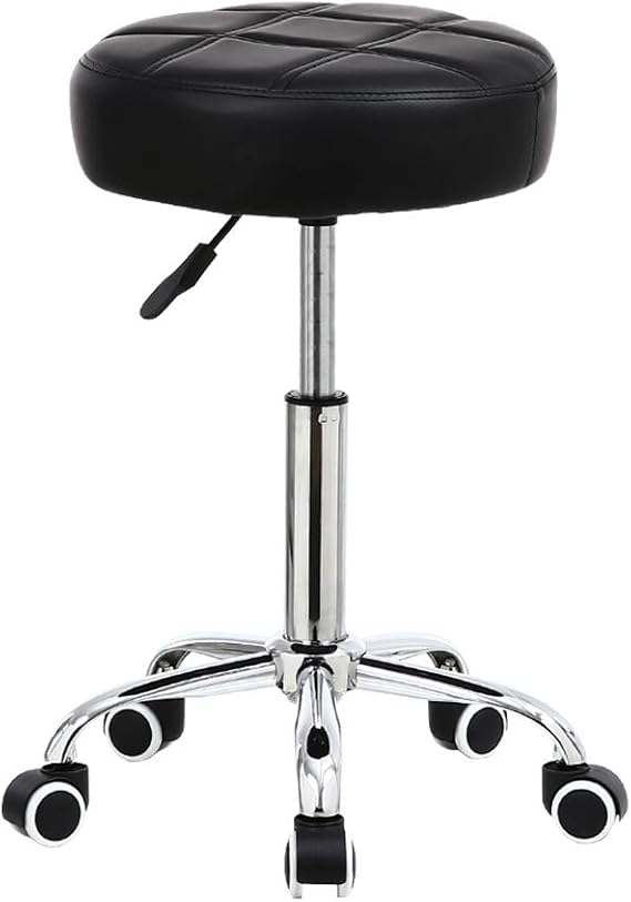 Round Rolling Stool Chair PU Leather Height Adjustable Shop Stool Swivel Drafting Work SPA Medical Salon Stools with Wheels Office Chair Black