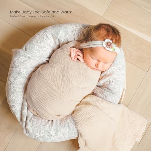 Image of lulumoon Muslin Swaddle Blankets for Baby: Lightweight & Breathable Receiving Blankets for Hospital - Neutral Registry Gift for Newborn 3pack (WhitePinkFlower)