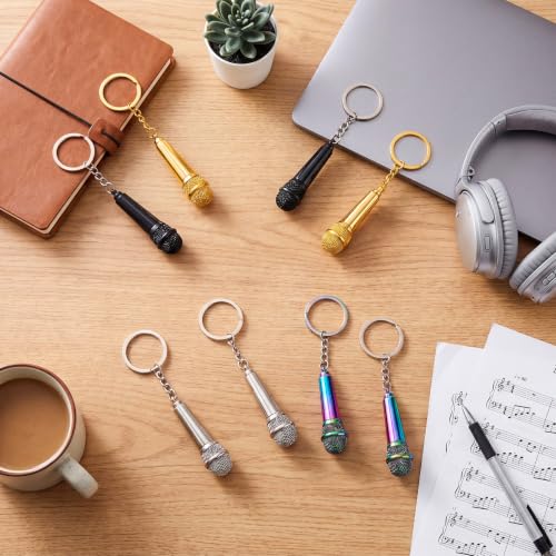 Image of Sureio Mini Microphone Music Keychain Retro Sound Pendant Keyring Charm Microphone Music Key Chain for Singer Gift