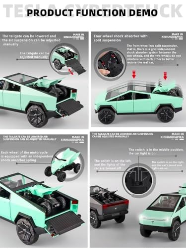Image of VARIYA ENTERPRISE Exclusive Alloy Metal Pull Back Die-Cast Car Diecast Metal Pullback Toy Car with Openable 6 Doors,Light Music Boys Gifts Toys (1:24 Tesla Cybertruck-Green Color)