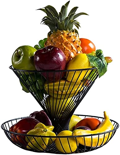 Cesta frutero de cocina y sala de estar: soporte decorativo moderno de metal con 2 capas 2