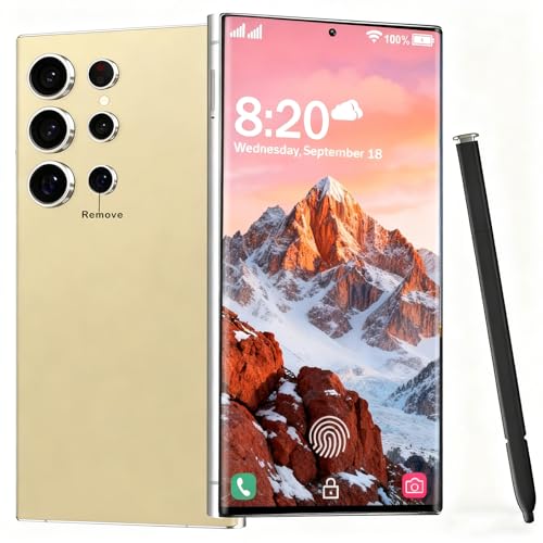 ExAchat C24 Ultra Unlocked Phones 5G Cell Phones 8GB+256GB Android 14.0 Smartphone 6.8 HD Screen 6800mAh Built-in Stylus Supports 5G/Dual SIM Cards/Face Unlock/Fingerprint Unlock/GPS.(Gold)
