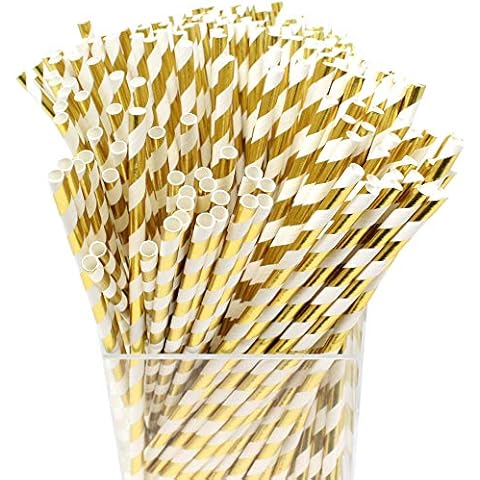 Just Artifacts Premium Disposable Drinking Paper Straws (250pcs, Metallic Gold) Cover