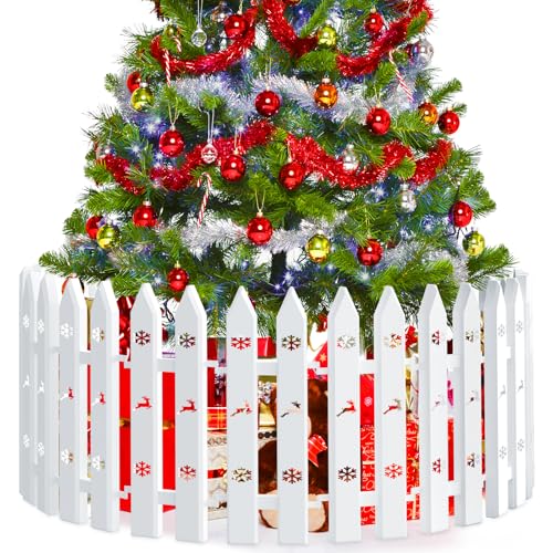 28 Pieces Christmas Tree Guard, 16inches Small Christmas Tree Fence for Dogs, White Plastic Traditional Around Xmas Gate, Ideal for Home Decoration, Wedding, Fairy Garden, Party