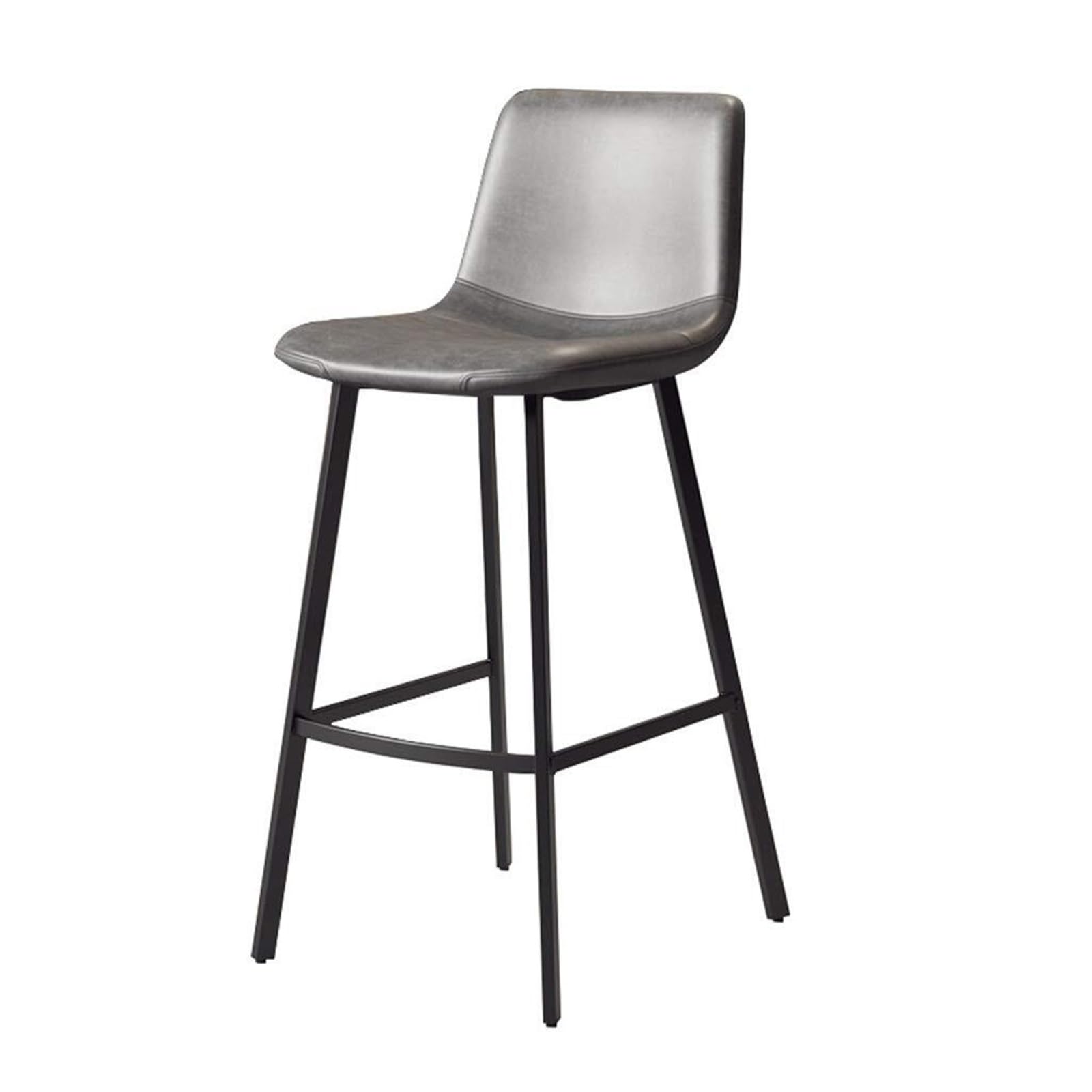 Tabourets de bar rustiques vintage – Tabouret de bar avec dossier, siège de salle à manger en tissu et cuir, pieds en métal de 75 cm de haut, meubles de cuisine gris élégant pour la maison