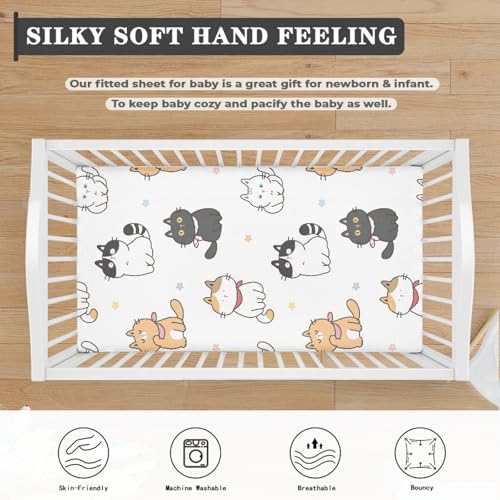 Image of Cat Flower Fitted Crib Sheet Cartoon Cats Baby Crib Sheet Fit Standard Crib and Toddler Mattress,Crib Mattress Sheets for Boys Girls 28 inchx52 inch